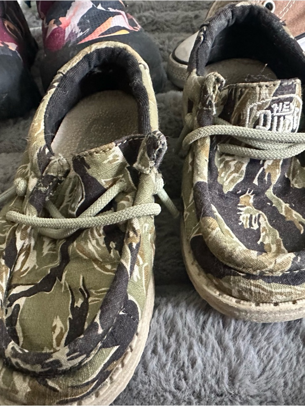 Hey Dude Kids' Camo Slip-On Sneakers in Olive and Brown